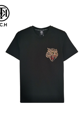 TCH潮牌轻奢潮牌短袖T恤烫钻动物春秋男女黑色商场同款T66C106020