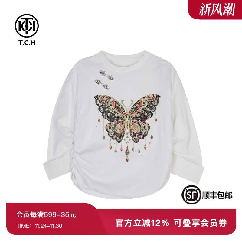 tch长袖新中式薄款烫钻轻奢