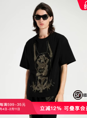 TCH春季新款潮牌短袖杜宾犬烫钻T恤上衣男女同款T21110C6142