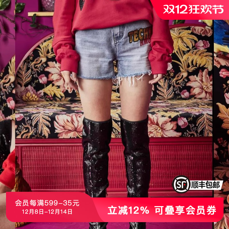 烫钻蓝色牛仔时尚休闲短裤