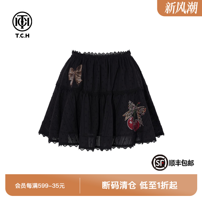 TCH私服烫钻设计感时尚百搭短款半身裙女显瘦百褶短裙T75B22E5040