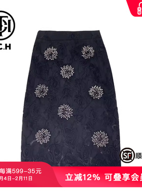 TCH夏季新款新中式系列时尚小香风黑色半身裙T72B22E9010