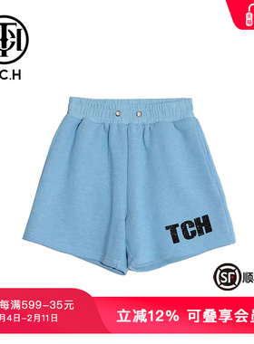 TCH轻奢潮牌字母烫钻休闲短裤童装蓝色T66A21801K