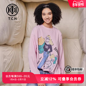 TCH潮牌长袖 T恤烫钻小众卡通图案春秋新款 粉色男女T69C086016