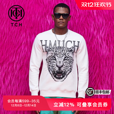TCH轻奢潮牌卫衣烫钻豹子头新款男女圆领上衣T69A116055
