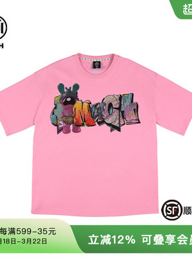 TCH轻奢夏季新款粉色烫钻字母男女同款短袖T恤T72B106212