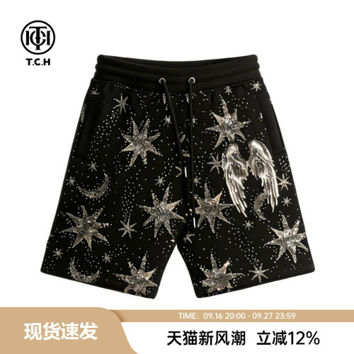 TCH轻奢烫钻工艺时尚休闲百搭气质舒适短裤T75B21E9002私服tch