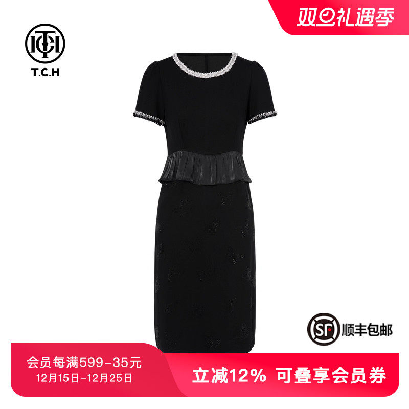 拼接手工钻假两件连衣裙