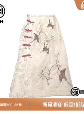 TCH新中式轻奢潮牌烫钻修身显瘦白色半身裙T72B22E9002