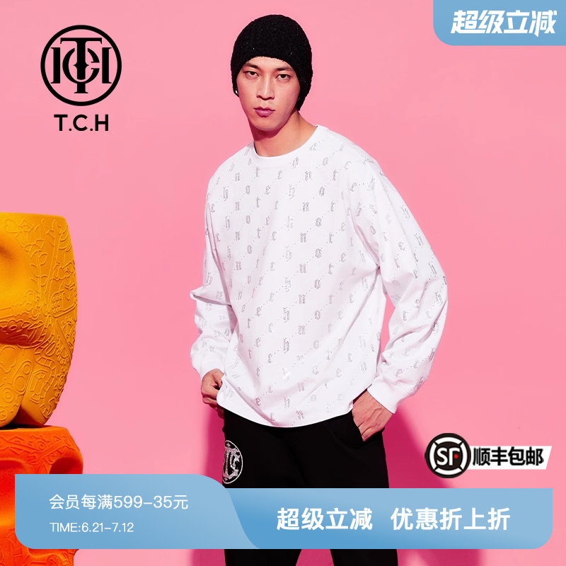 潮牌长袖烫钻TCH字母满印