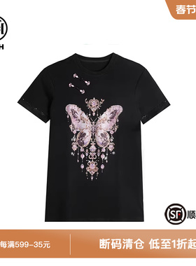 TCH春秋新款新中式显瘦气质黑色蝴蝶连衣裙T72B30E9011A