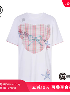 TCH私服烫钻撞色拼接时尚减龄爱心设计短袖T恤女新款T75C10B1035