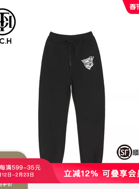 TCH潮牌轻奢潮牌大C狼头烫钻简约黑色休闲长裤商场同款T66A208127