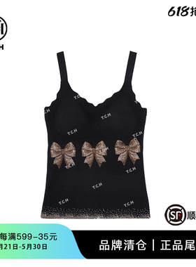 TCH私服蝴蝶结系列烫钻带杯垫吊带背心新款T75A03E5001