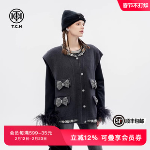 TCH轻奢烫钻蝴蝶结休闲百搭绵羊毛马甲背心春秋T72C016007