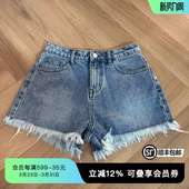 潮流显瘦T69B21E5002 新款 TCH潮牌高街牛仔流苏烫金短裤 女夏季