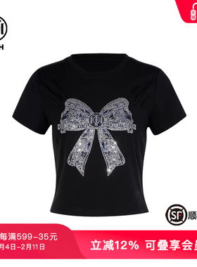 TCH轻奢烫钻工艺时尚休闲百搭蝴蝶结T恤女T75B10E1005私服tch
