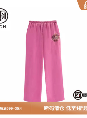 TCH新中式系列轻奢春秋丝绒粉色显瘦百搭阔腿裤T72A20E6032