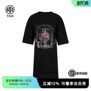 新款 T恤女夏季 T75C10B1020 休闲百搭宽松圆领短袖 TCH私服烫钻时尚