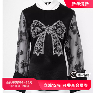 轻奢黑色衬衫 春秋新款 T75A08M9046 显瘦新中式 TCH潮牌重工烫钻时尚