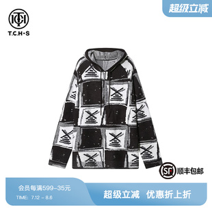 烫钻格纹上衣女S69D098001 新款 TCH轻奢潮牌连帽针织衫 2024冬季