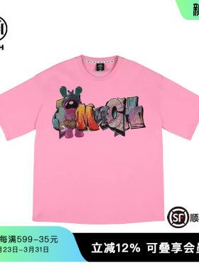 TCH轻奢夏季新款粉色烫钻字母男女同款短袖T恤T72B106212