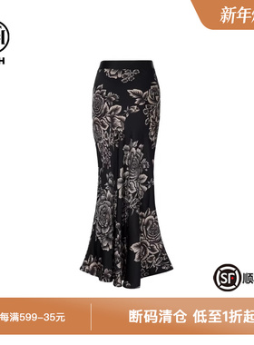 TCH轻奢烫钻工艺显瘦新中式黑色花瓣半身裙女T72B22E9005私服tch