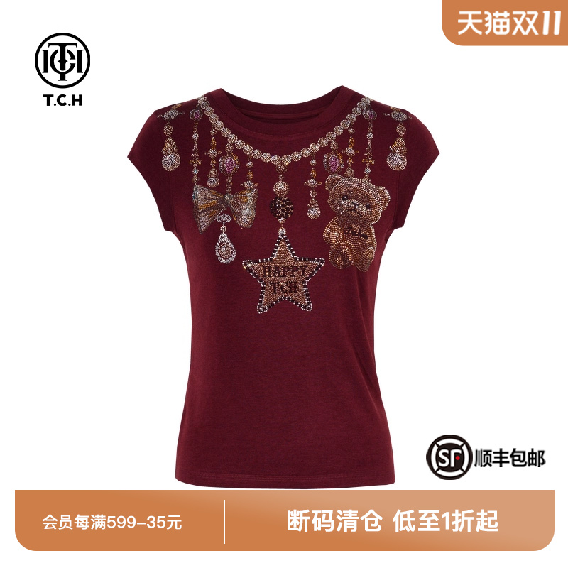 TCH私服吊坠烫钻时尚洋气显瘦短袖T恤女夏季新款T75B10E5178