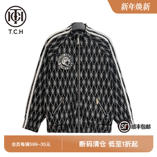 TCH潮老花烫钻休闲黑色拉链衫 卫衣外套T69A17E6002
