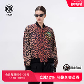 TCH潮牌豹纹酷帅小熊字母刺绣烫钻飞行服外套T69C16E6002