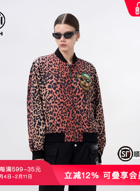 TCH潮牌豹纹酷帅小熊字母刺绣烫钻飞行服外套T69C16E6002
