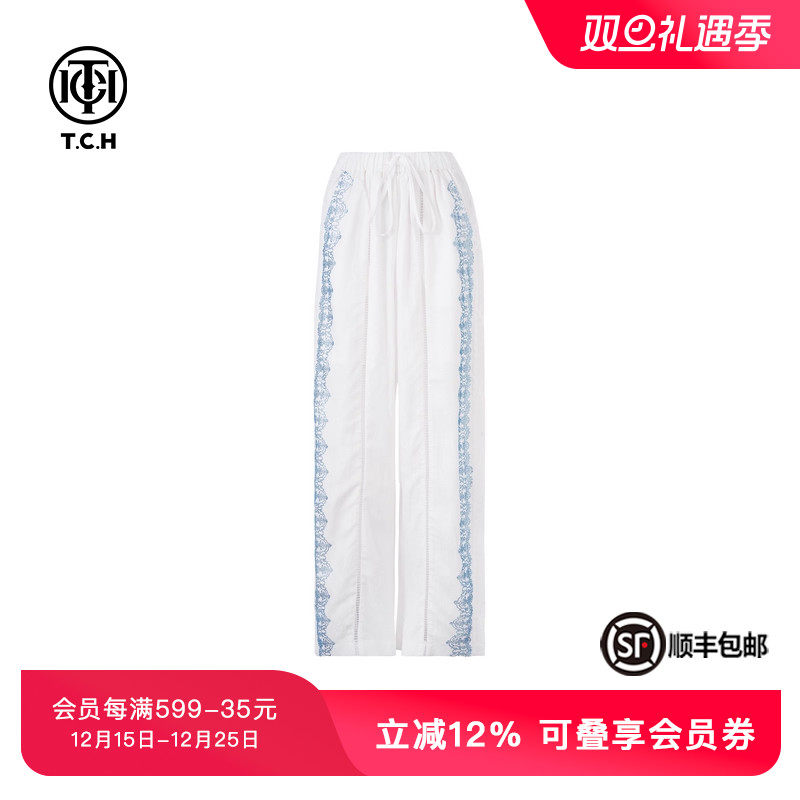 TCH私服烫钻蕾丝镂空设计感宽松阔腿休闲裤夏季新款T75A20E5095