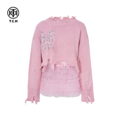 TCH私服烫钻时尚淑女百搭针织衫吊带纱裙套装女T75C07E1088