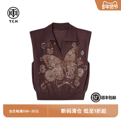 休闲气质翻领针织无袖T恤