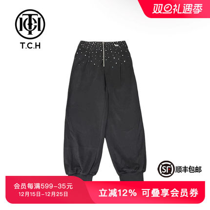 TCH潮牌长裤烫钻时尚宽松长裤春秋新款男女黑色T69B206020