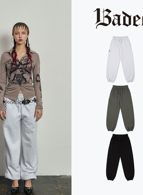 BADEE春秋慢跑休闲运动裤男女同款美式印花设计束脚卫裤