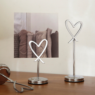 可爱日子ins爱心创意便签夹 立式不锈钢卡片夹照片展示夹子小摆件