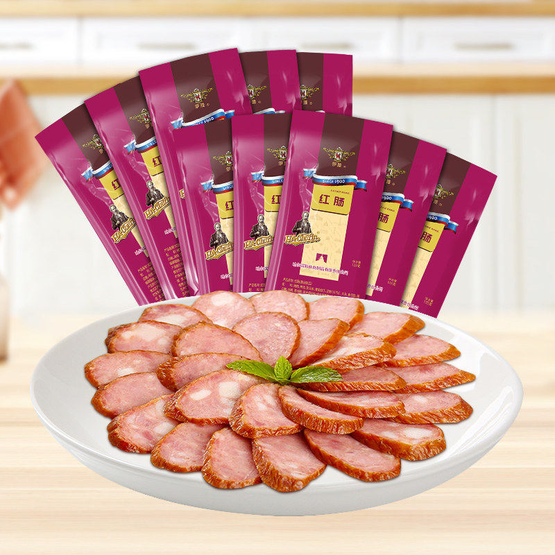 正宗哈尔滨红肠120g*10肥瘦单支装哈尔滨秋林食品旗舰店伊雅红肠