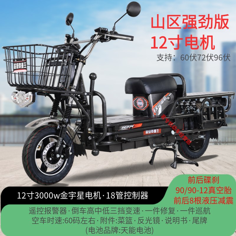 载重王电动车72V超级路霸拉货载货96V大力神铁皮车两轮快递电瓶车