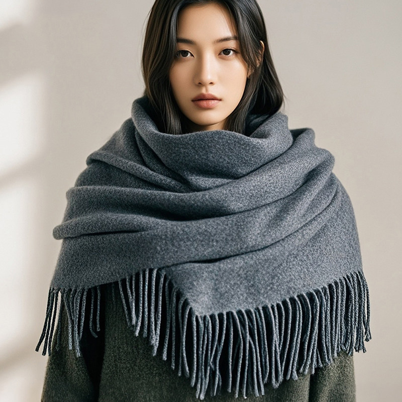thumbnail for Inner Mongolia pure cashmere shawl for women, thickened warm neck warmer for autumn and winter, high-end scarf with a high-end scarf and custom white logo