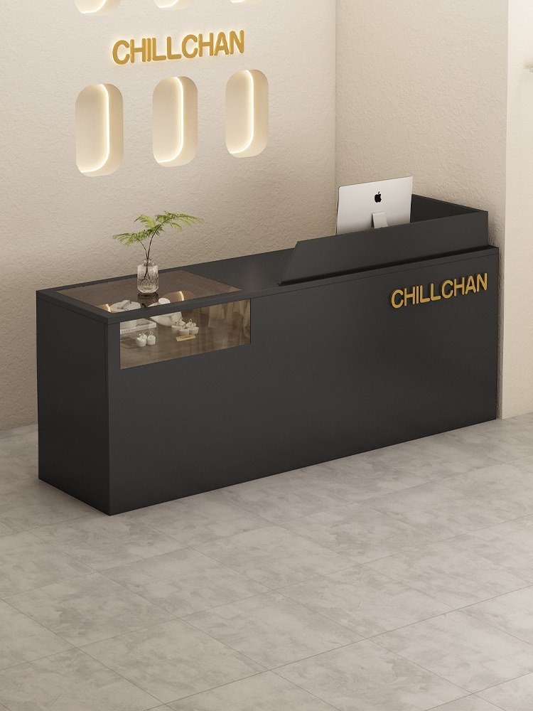 吧台服装店收银台轻奢高级感店铺小型简易玻璃展柜台前台桌接待台