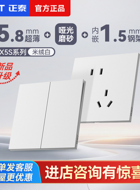 正泰开关插座超薄X5S哑光磨砂一开五孔面板奶油风86型家用米绒白