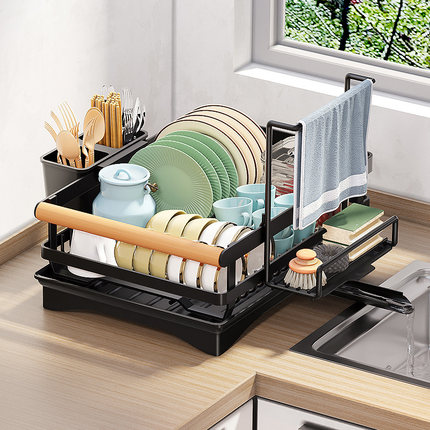 厨房置物架碗碟沥水架筷笼收纳架多功能家用放碗抹布台面收纳盒子