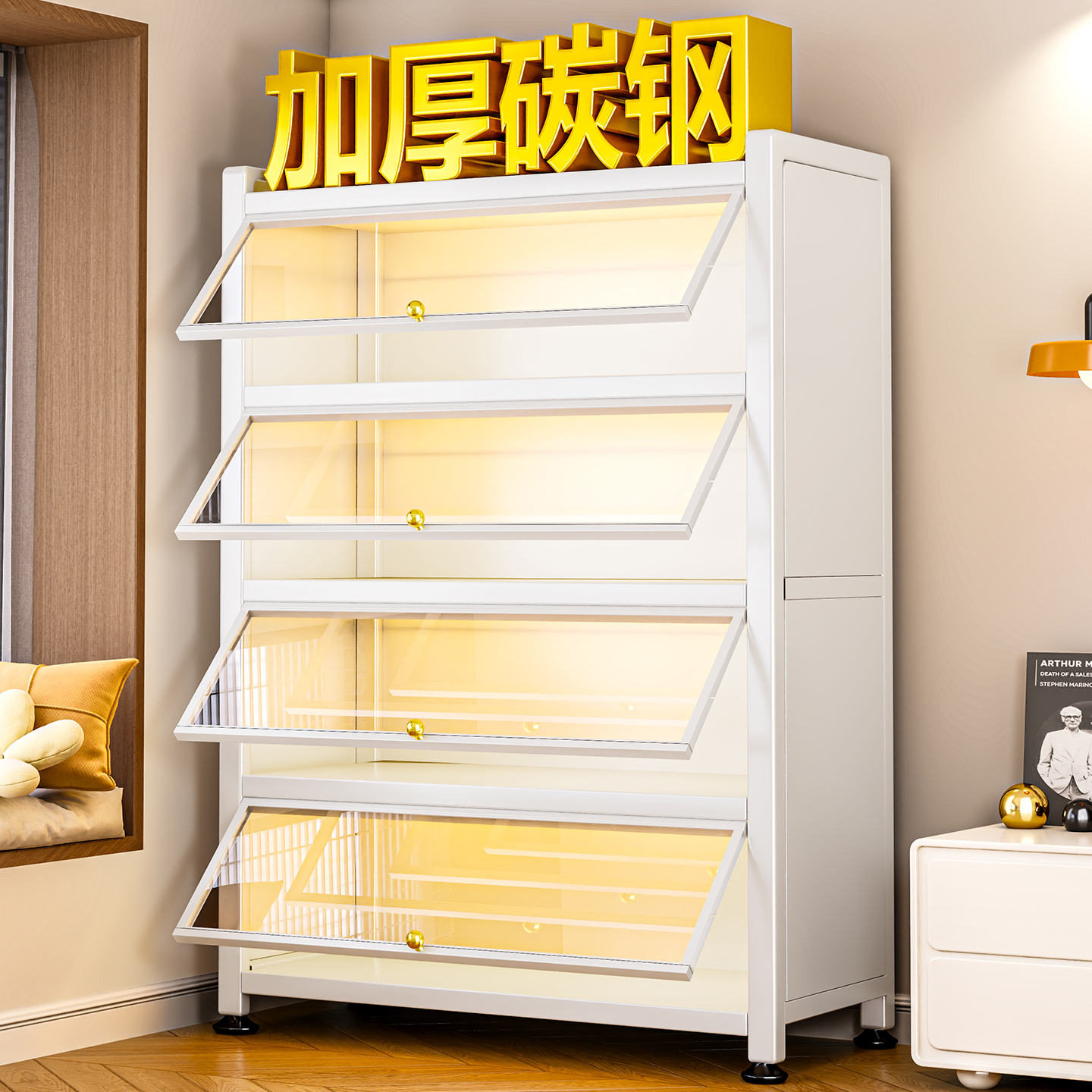 福凯祥钢制书架透明玻璃带门书柜