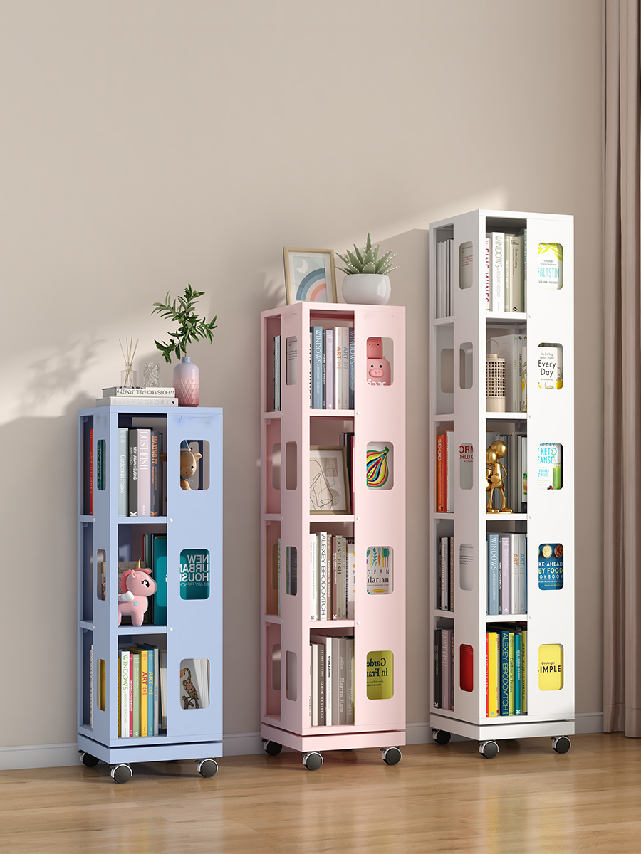 旋转书架360度落地简约儿童收纳绘本置物架钢制家用简易学生书柜