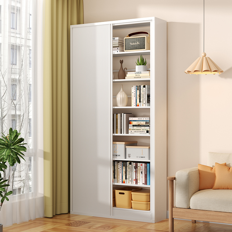 家用图书馆书架带推拉门钢制书柜