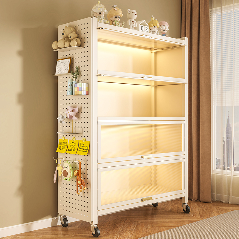 钢制书柜带轮可移动儿童书架多层落地置物架一体靠墙防尘储物柜子