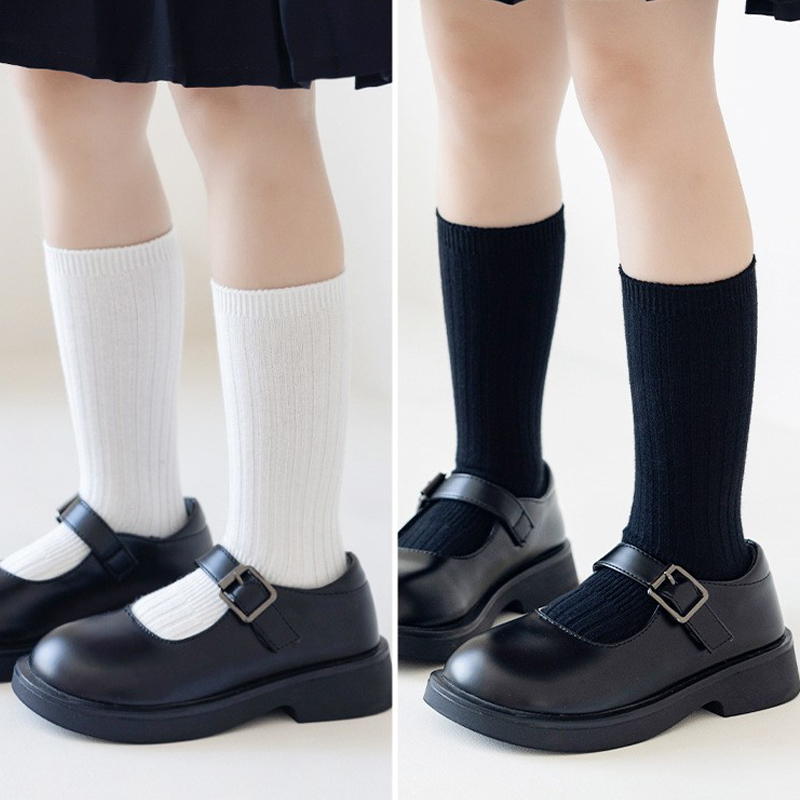 儿童中筒袜女童黑色白色长筒袜薄棉男童长袜小腿袜学生礼服袜子