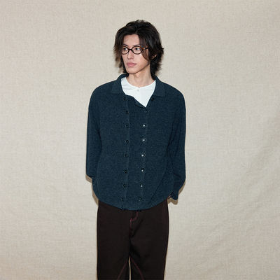 PIHO设计师款高级绵羊毛针织开衫秋冬宽松慵懒双门襟男女毛衣外套