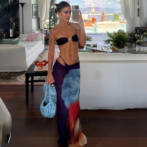 欧美女抹胸海星饰品分体bikini泳衣辣妹显瘦海边长裙三件套比基尼